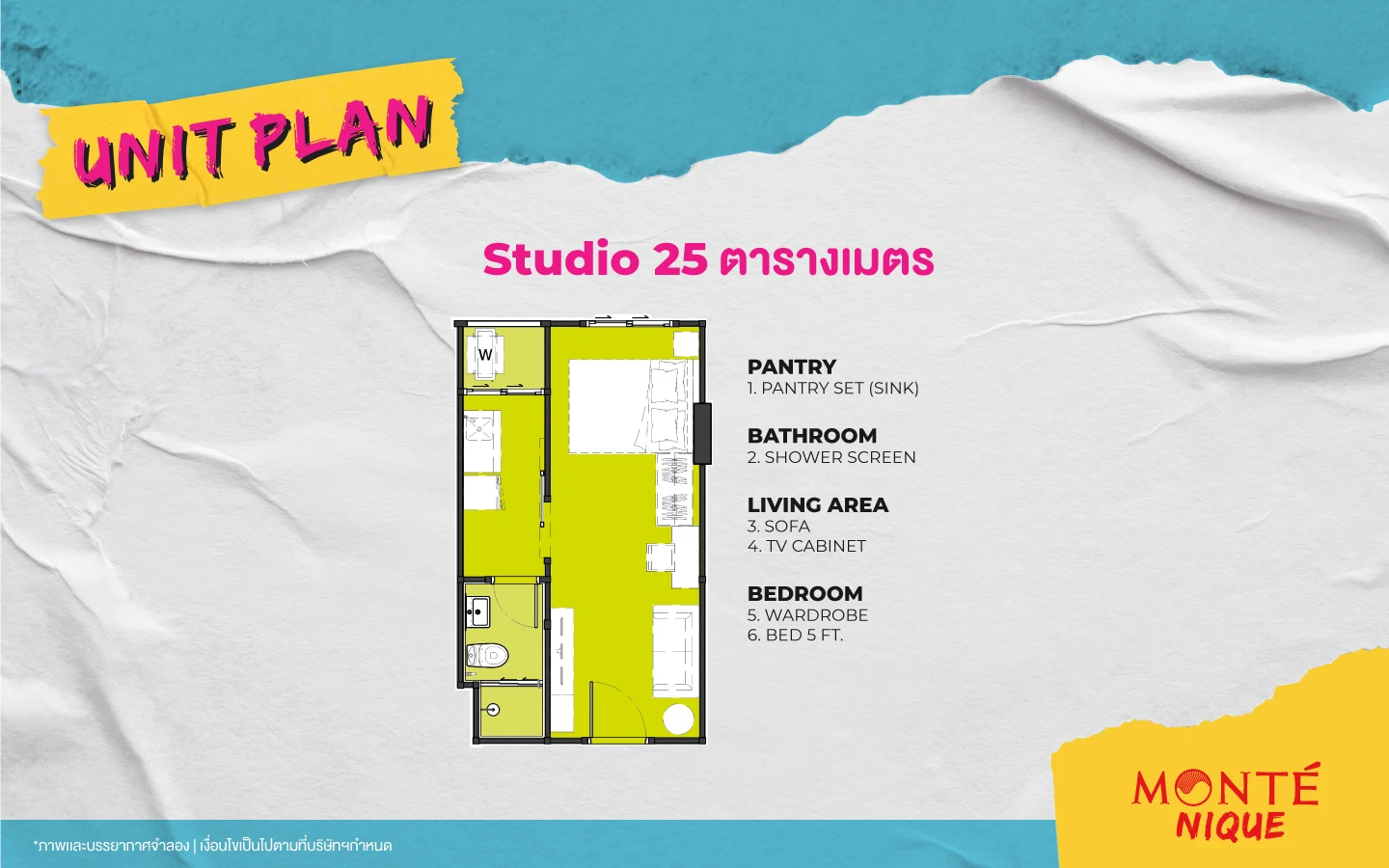 มอนเต้ นีค: แบบห้อง Studio 25 sq.m. 的蓝图 1