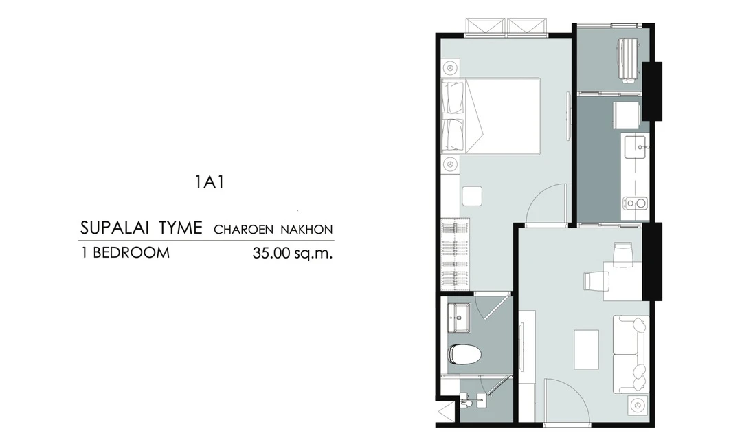 ภาพแปลนของ ศุภาลัย ธาม เจริญนคร : 1 Bedroom (1A1 35 ตรม) รูปที่ 1