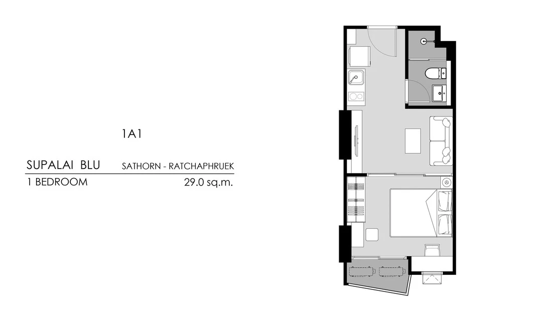 ภาพแปลนของ ศุภาลัย บลู สาทร - ราชพฤกษ์ : 1 BEDROOM 1A1 รูปที่ 1