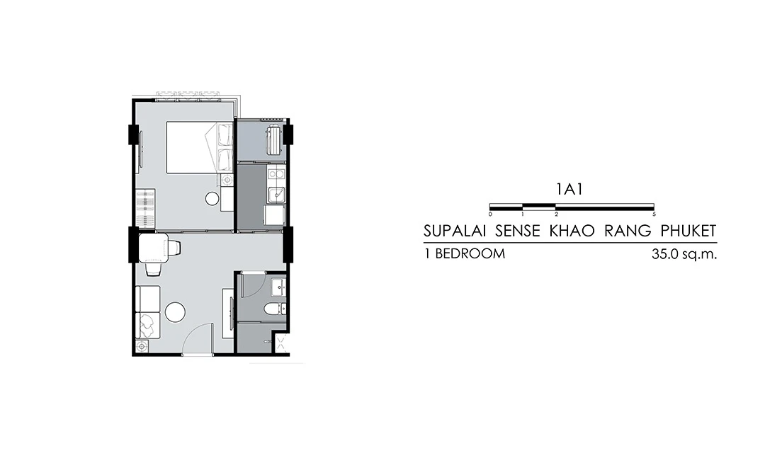 ศุภาลัย เซนส์ เขารัง ภูเก็ต : 1 Bed 1A1 的蓝图 1