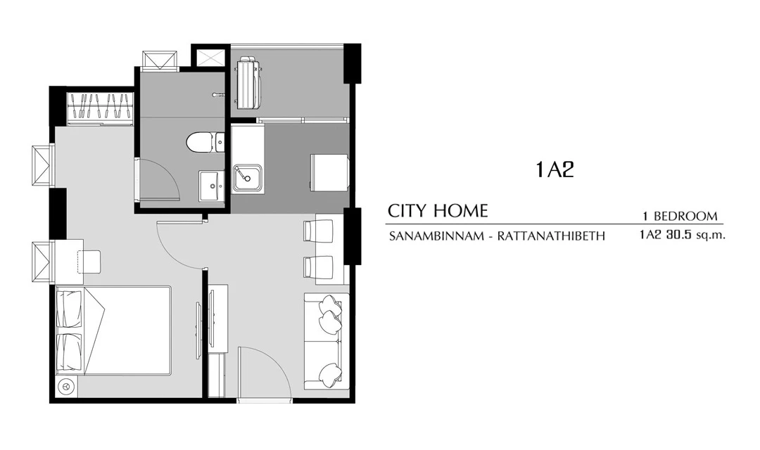 ซิตี้โฮม สนามบินน้ำ - รัตนาธิเบศร์ : 1 BEDROOM 1A2 的蓝图 1