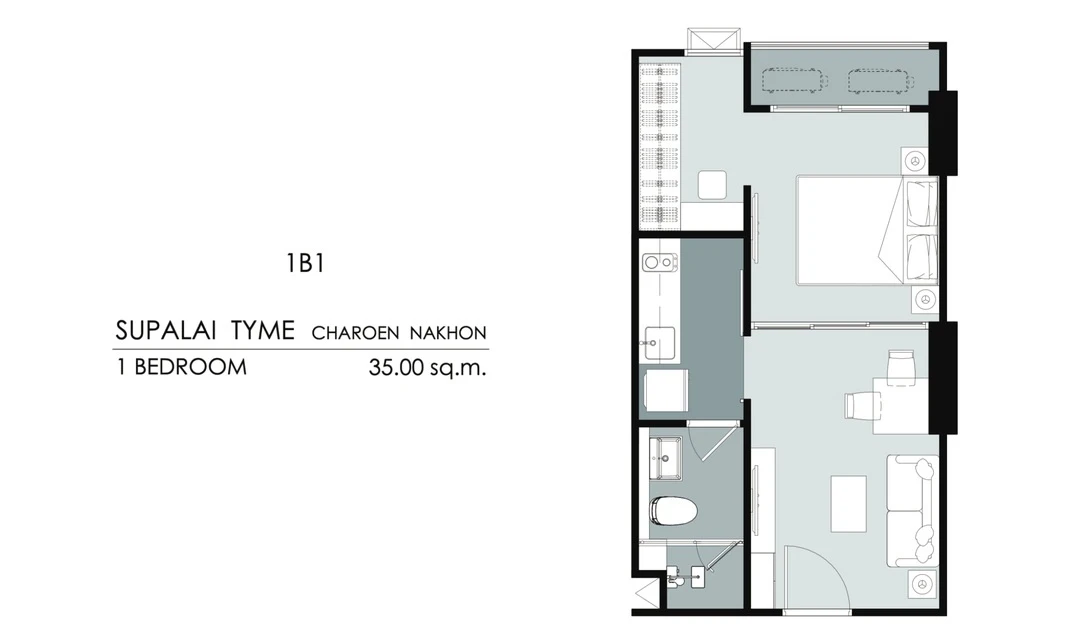 ภาพแปลนของ ศุภาลัย ธาม เจริญนคร : 1 Bedroom (1B1 35 ตรม) รูปที่ 1