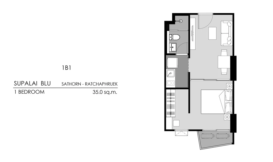 ภาพแปลนของ ศุภาลัย บลู สาทร - ราชพฤกษ์ : 1 BEDROOM 1B1 รูปที่ 1