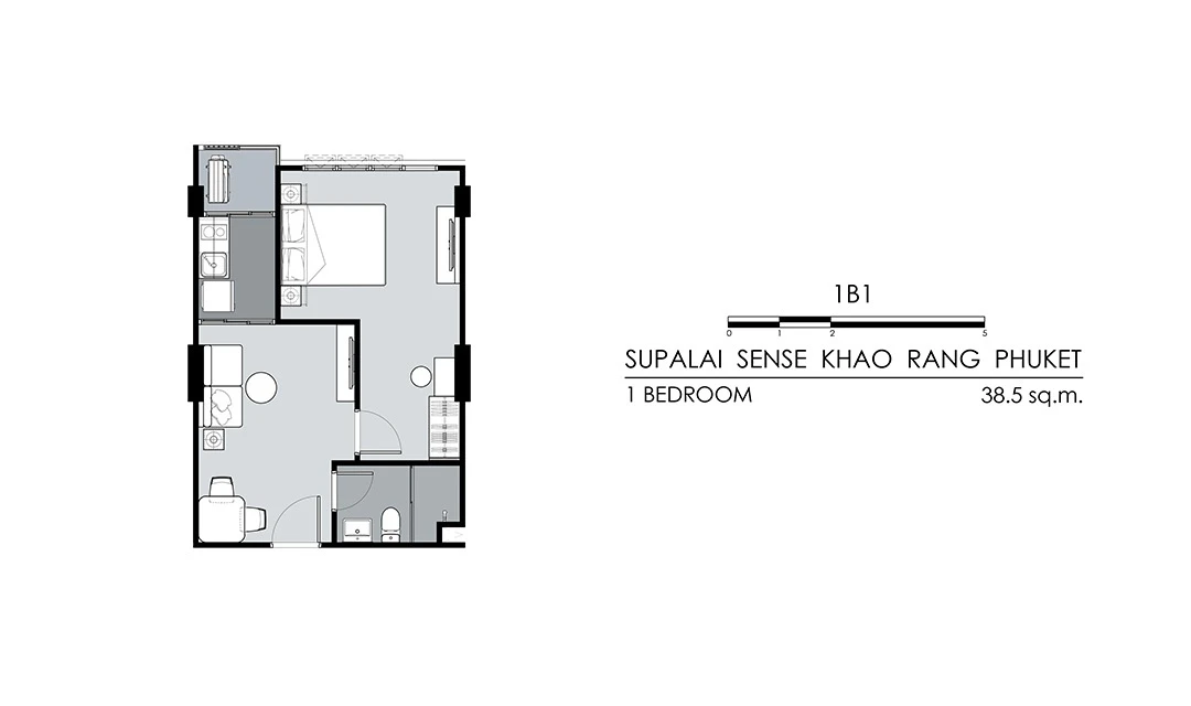 ศุภาลัย เซนส์ เขารัง ภูเก็ต : 1 Bed 1B1's plan image at 1