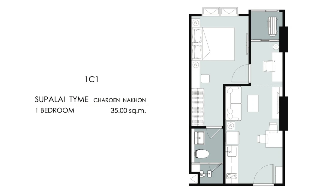 ภาพแปลนของ ศุภาลัย ธาม เจริญนคร : 1 Bedroom (1C1 35 ตรม) รูปที่ 1