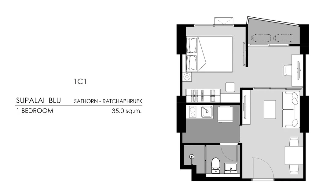 ภาพแปลนของ ศุภาลัย บลู สาทร - ราชพฤกษ์ : 1 BEDROOM 1C1 รูปที่ 1