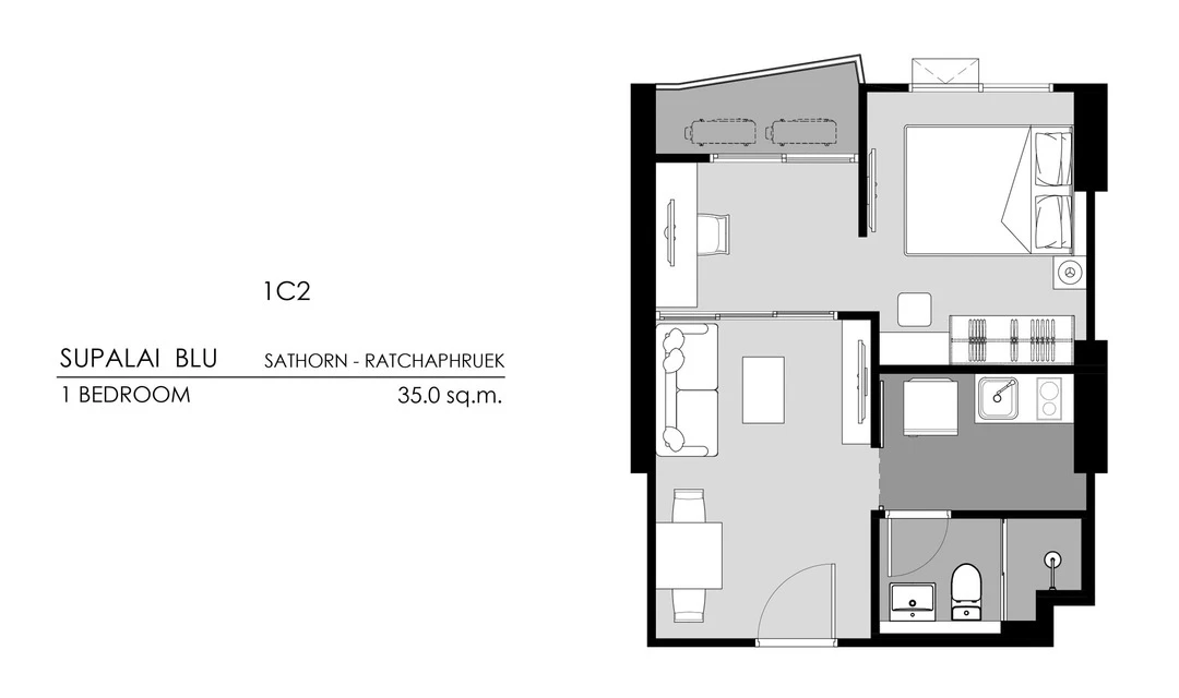 ภาพแปลนของ ศุภาลัย บลู สาทร - ราชพฤกษ์ : 1 BEDROOM 1C2 รูปที่ 1