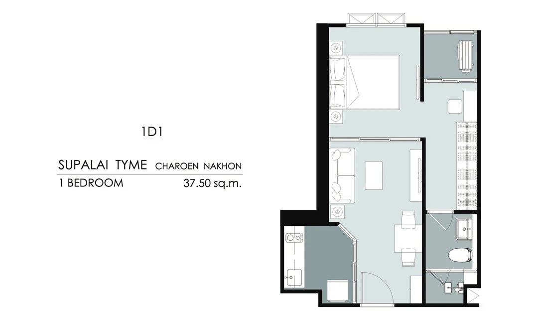 ภาพแปลนของ ศุภาลัย ธาม เจริญนคร : 1 Bedroom (1D1 37.50 ตรม) รูปที่ 1