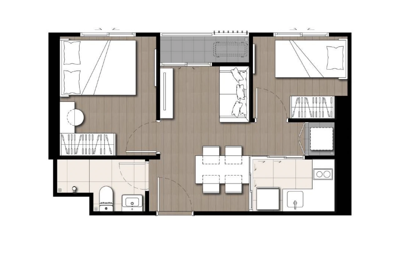 เดอะ ไพรเวซี่ พาร์ค เตาปูน : 1 BED + 1's plan image at 1