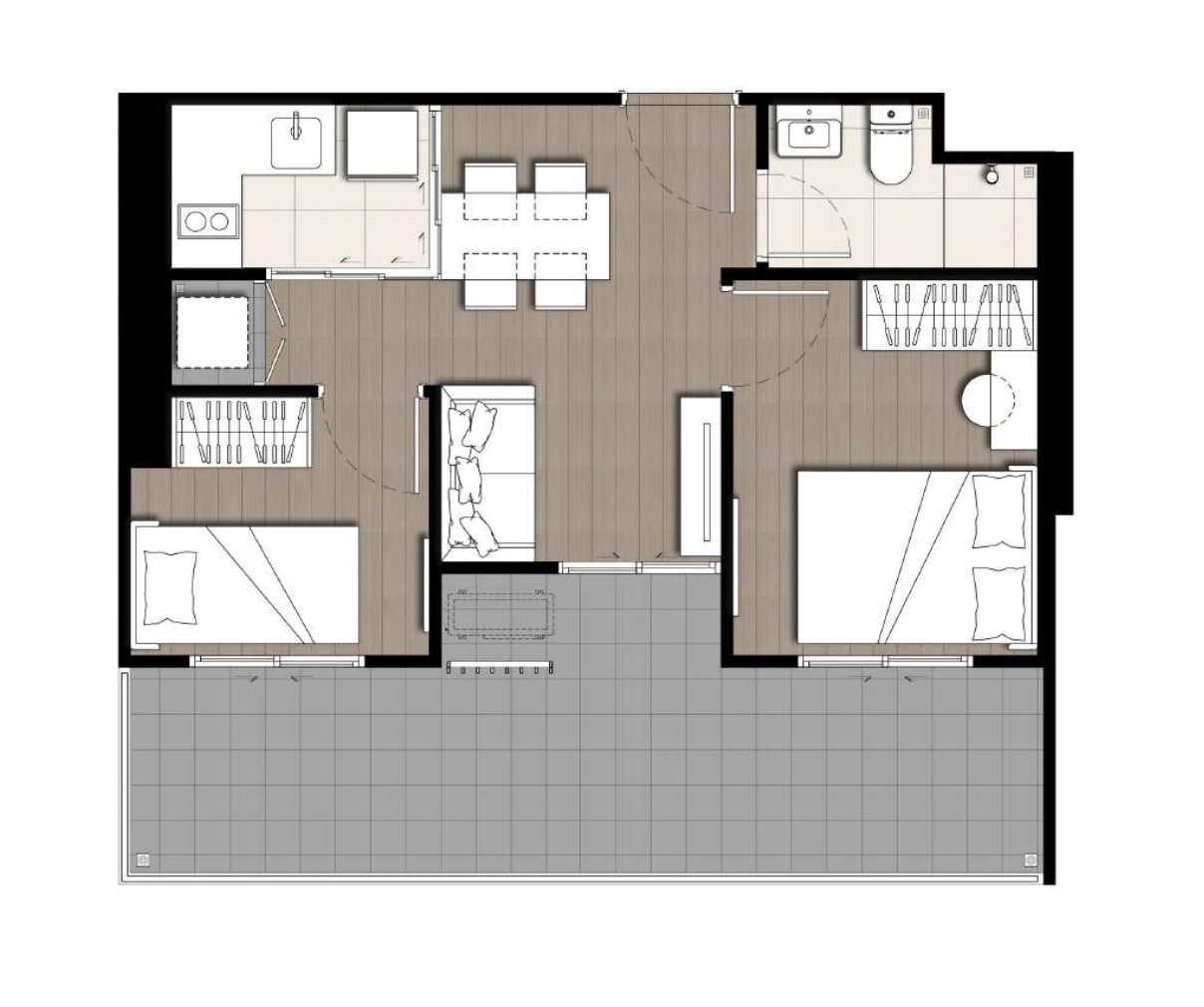 ภาพแปลนของ เดอะ ไพรเวซี่ พาร์ค เตาปูน : 1 BED + 2 รูปที่ 1