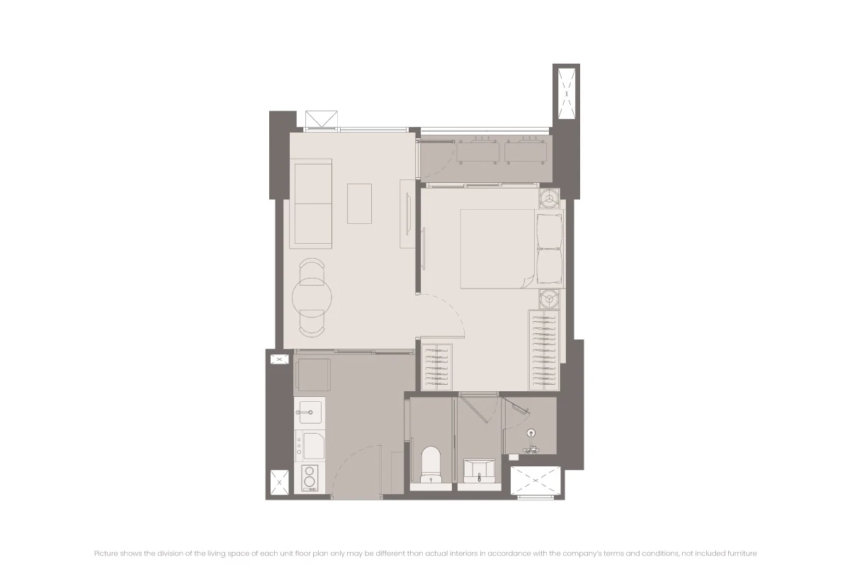 ริธึ่ม เจริญนคร ไอคอนิค : 1 Bedroom A1's plan image at 1