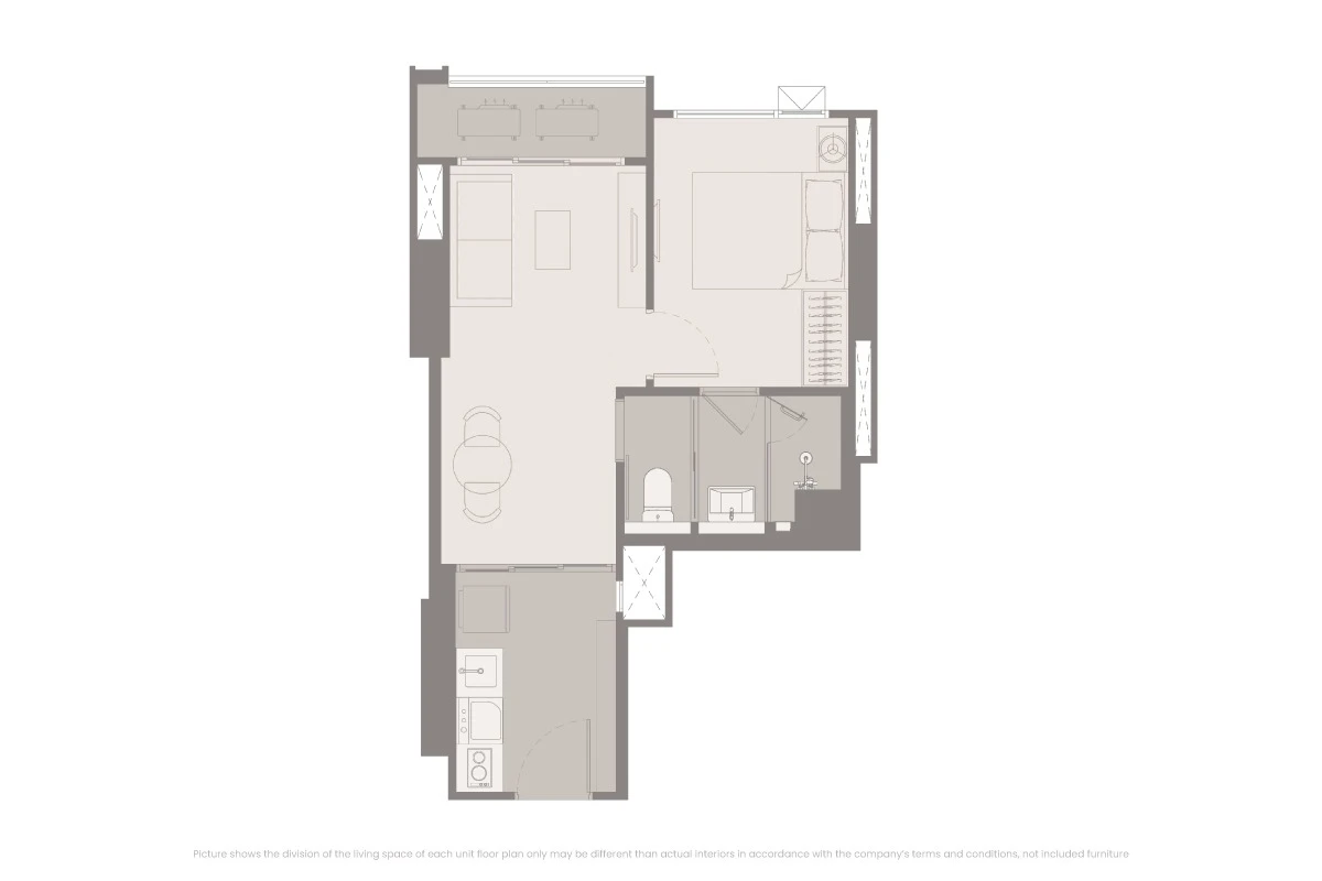 ภาพแปลนของ ริธึ่ม เจริญนคร ไอคอนิค : 1 Bedroom A2 รูปที่ 1