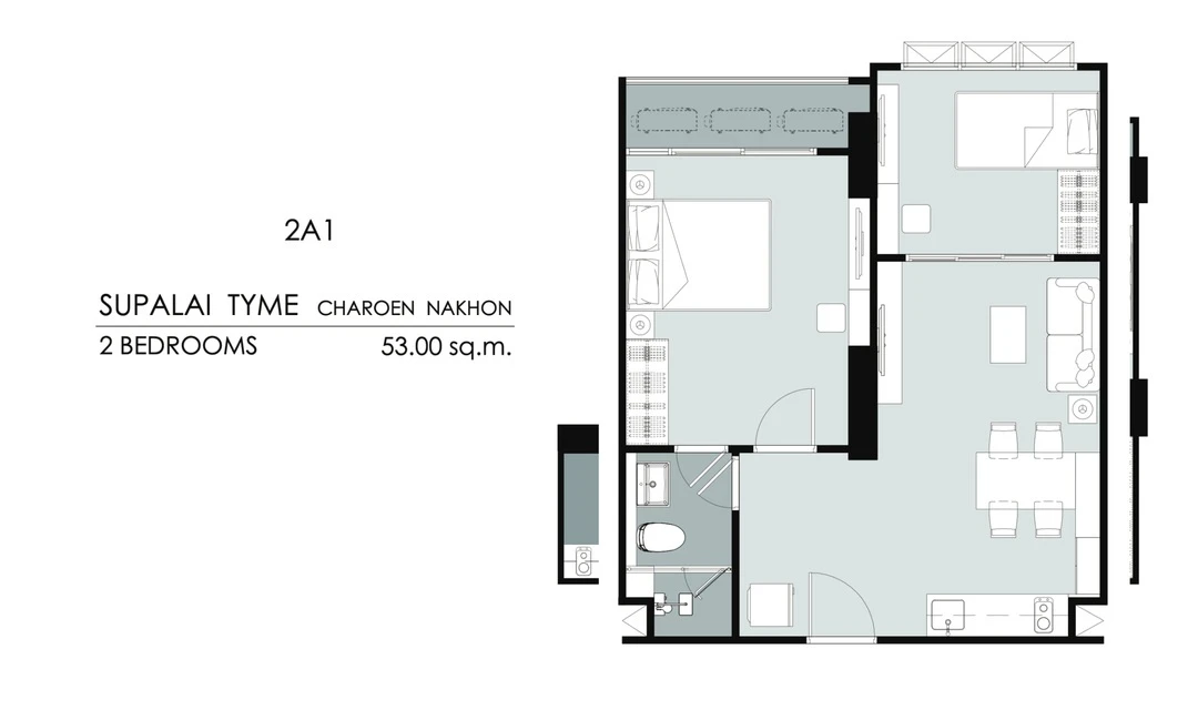 ภาพแปลนของ ศุภาลัย ธาม เจริญนคร : 2 Bedroom (2A1 53 ตรม) รูปที่ 1