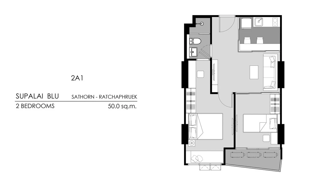 ภาพแปลนของ ศุภาลัย บลู สาทร - ราชพฤกษ์ : 2 BEDROOM 2A1 รูปที่ 1