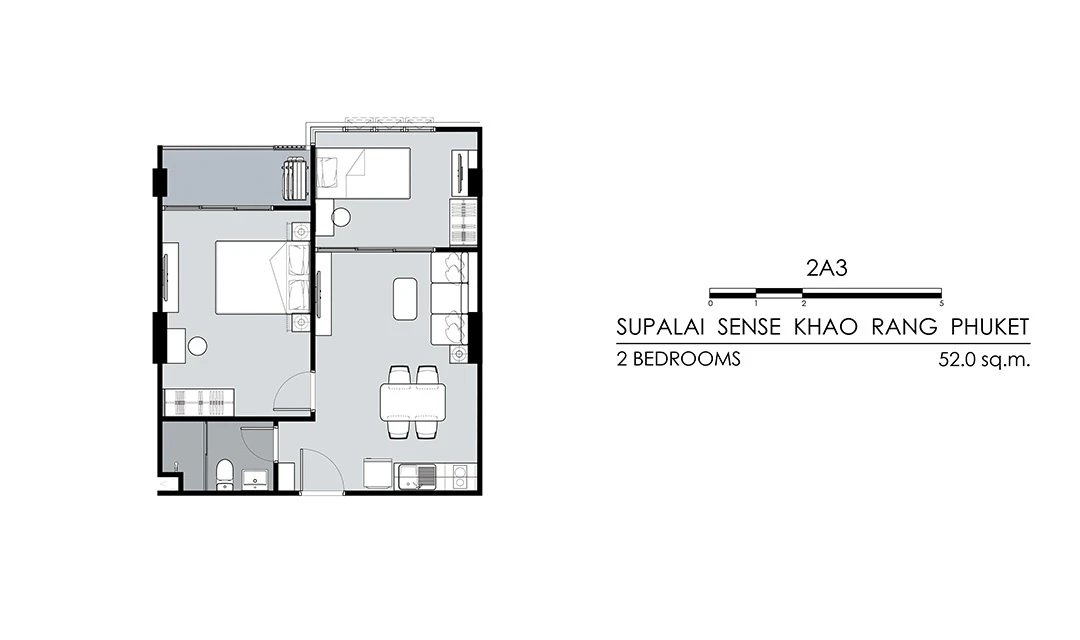 ภาพแปลนของ ศุภาลัย เซนส์ เขารัง ภูเก็ต : 2 Bed 2A3 รูปที่ 1