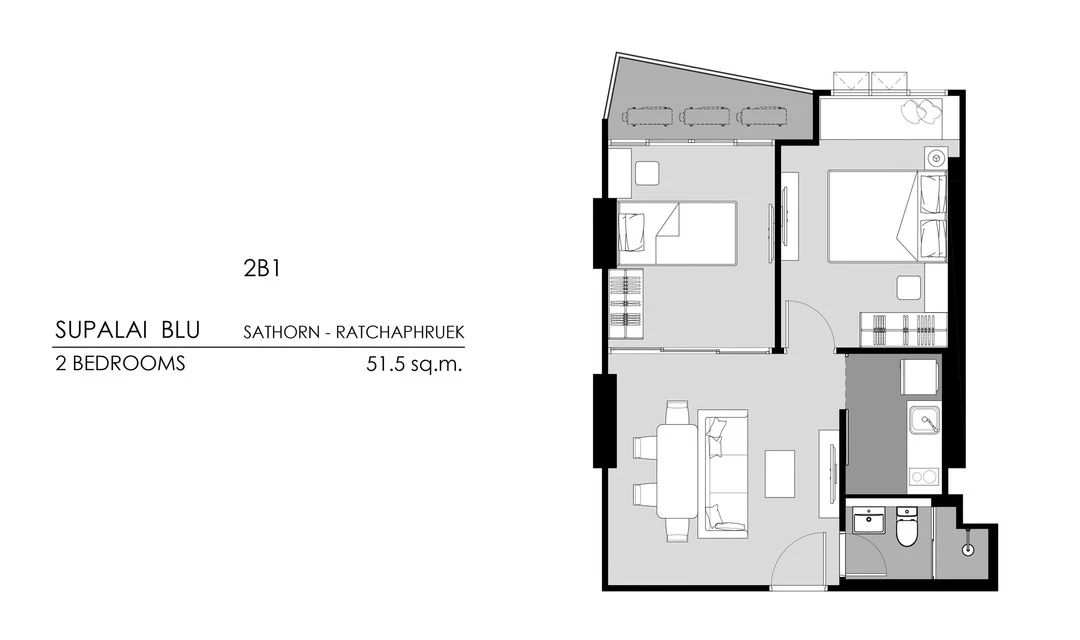 ภาพแปลนของ ศุภาลัย บลู สาทร - ราชพฤกษ์ : 2 BEDROOMS 2B1 รูปที่ 1