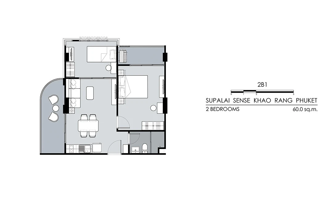 ภาพแปลนของ ศุภาลัย เซนส์ เขารัง ภูเก็ต : 2 Bed 2B1 รูปที่ 1