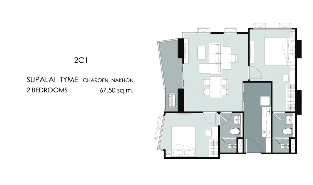 ภาพแปลนของ ศุภาลัย ธาม เจริญนคร : 2 Bedroom (2C1 67.50 ตรม) รูปที่ 1