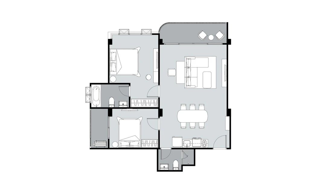 ศุภาลัย คราม เขาเต่า : 2 BEDROOMS 2C1 的蓝图 1