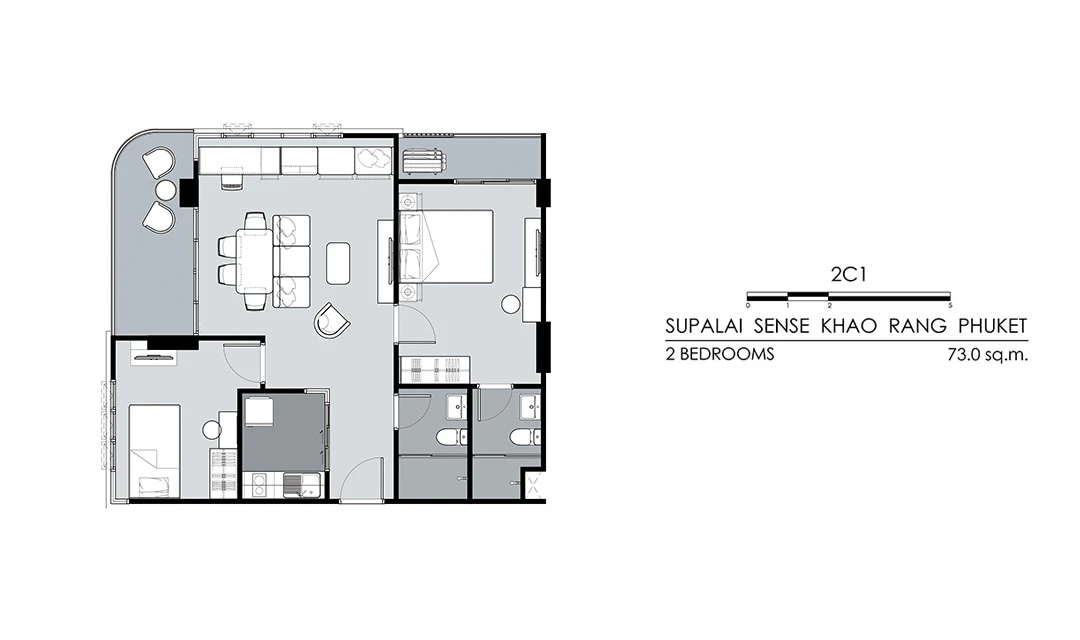 ศุภาลัย เซนส์ เขารัง ภูเก็ต : 2 Bed 2C1 的蓝图 1