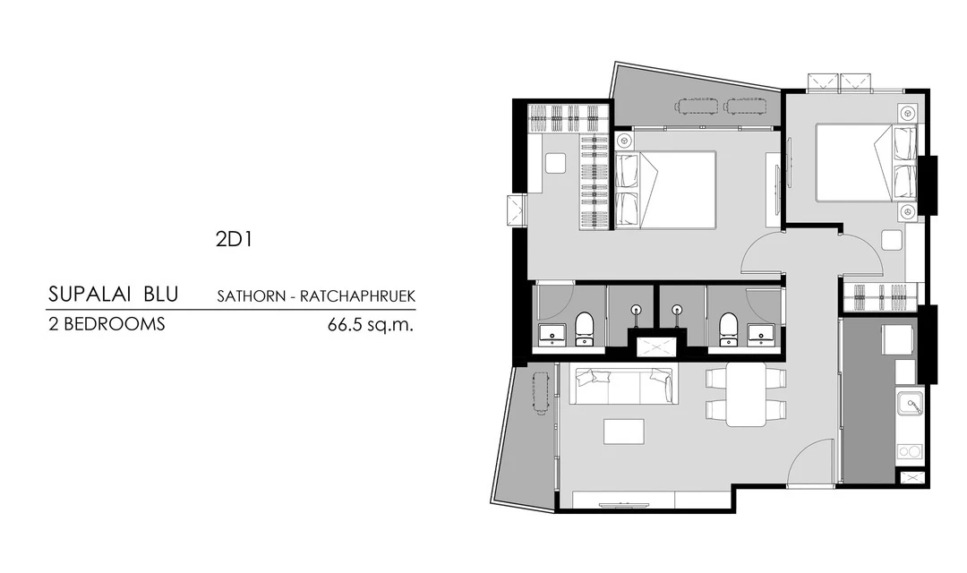 ภาพแปลนของ ศุภาลัย บลู สาทร - ราชพฤกษ์ : 2 BEDROOMS 2D1 รูปที่ 1