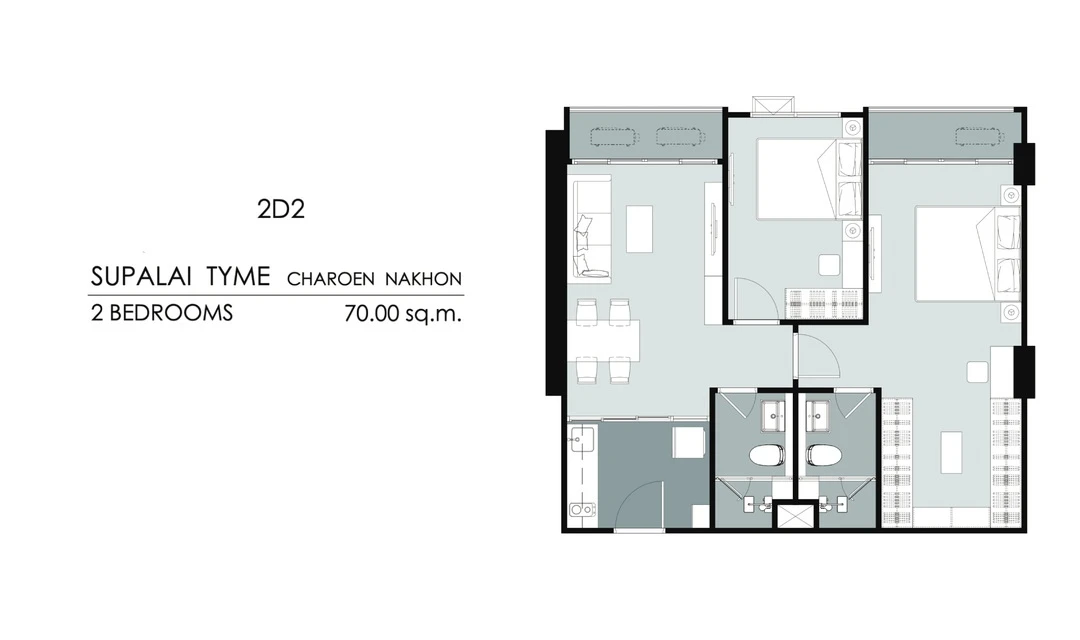 ภาพแปลนของ ศุภาลัย ธาม เจริญนคร : 2 Bedroom (2D2 70 ตรม) รูปที่ 1