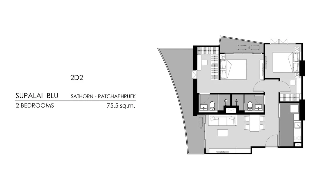 ศุภาลัย บลู สาทร - ราชพฤกษ์ : 2 BEDROOMS 2D2 的蓝图 1