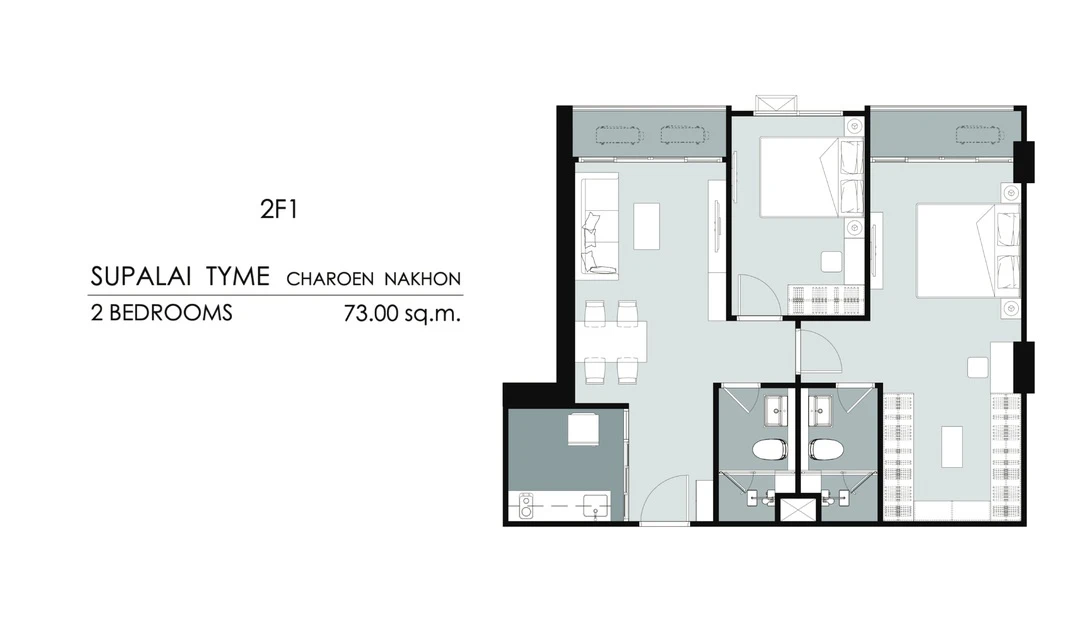 ภาพแปลนของ ศุภาลัย ธาม เจริญนคร : 2 Bedroom (2F1 73 ตรม) รูปที่ 1