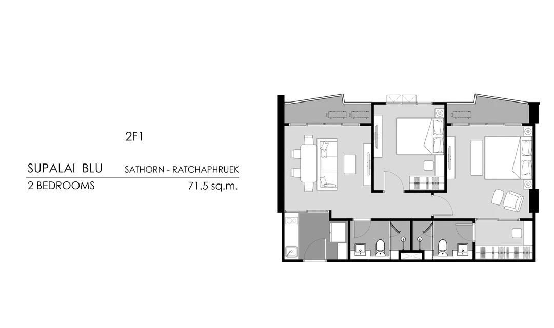 ศุภาลัย บลู สาทร - ราชพฤกษ์ : 2 BEDROOMS 2F1 的蓝图 1