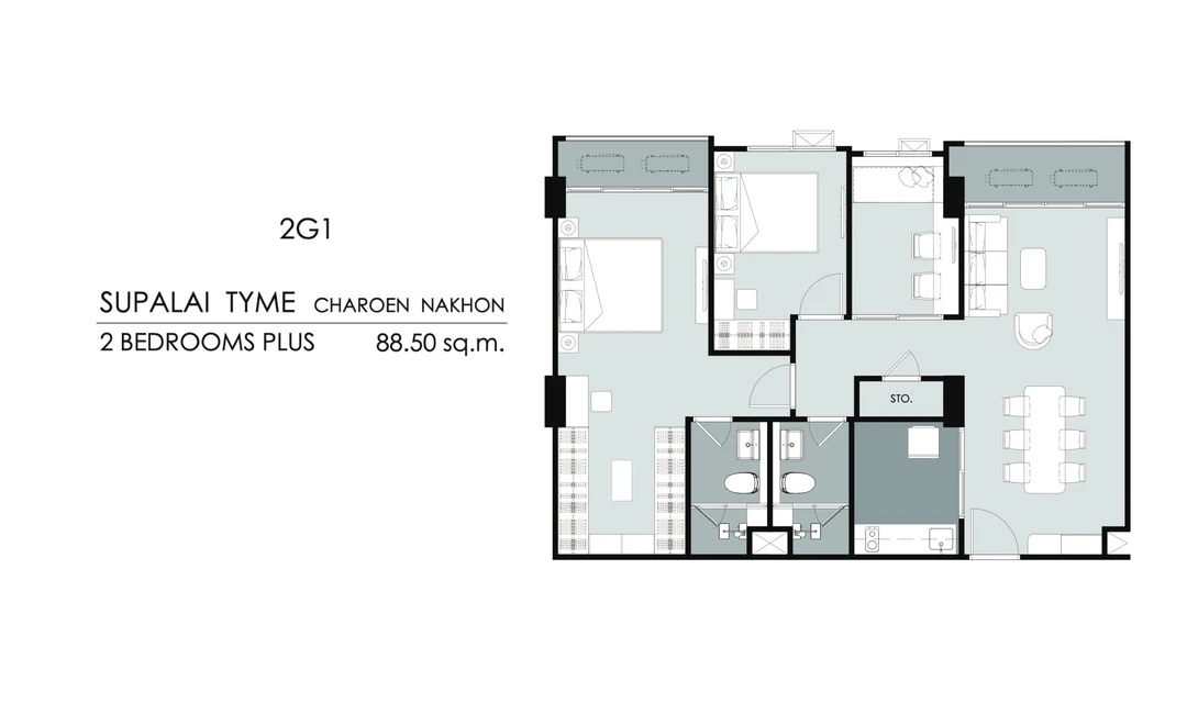 ภาพแปลนของ ศุภาลัย ธาม เจริญนคร : 2 Bedroom+ (2G1 88.50 ตรม) รูปที่ 1