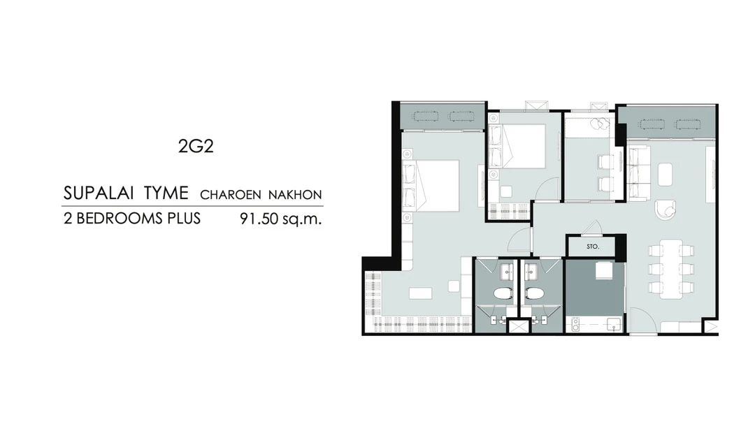 ภาพแปลนของ ศุภาลัย ธาม เจริญนคร : 2 Bedroom+ (2G2 91.50 ตรม) รูปที่ 1