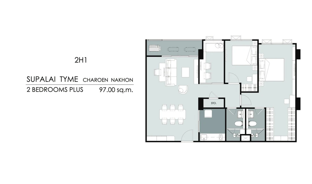 ภาพแปลนของ ศุภาลัย ธาม เจริญนคร : 2 Bedroom+ (2H1 97 ตรม) รูปที่ 1