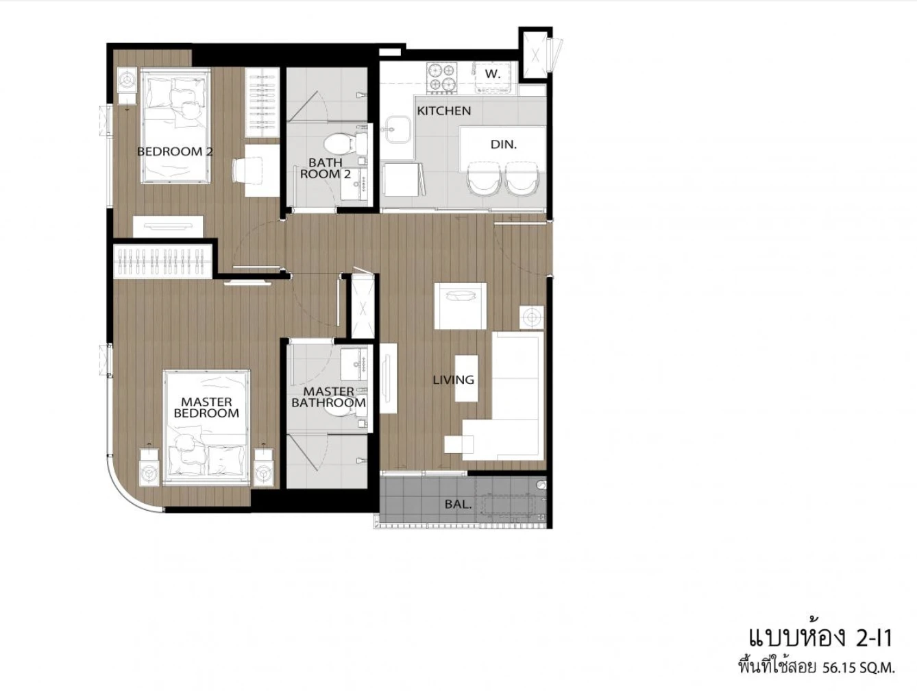 ภาพแปลนของ เดอะ ทรี พัฒนาการ - เอกมัย : 2 BED 2-I1 รูปที่ 1