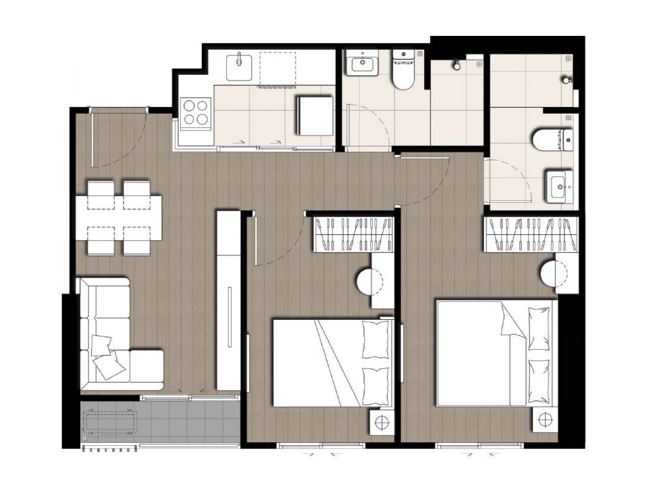 เดอะ ไพรเวซี่ พาร์ค เตาปูน : 2 BED 1's plan image at 1