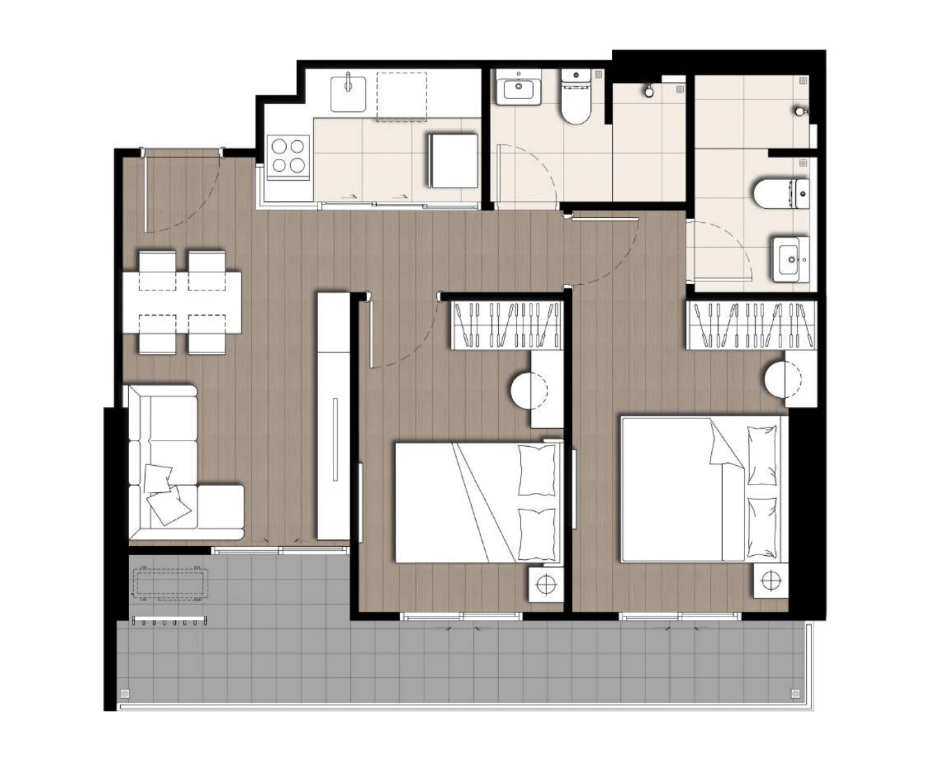 ภาพแปลนของ เดอะ ไพรเวซี่ พาร์ค เตาปูน : 2 BED 2 รูปที่ 1