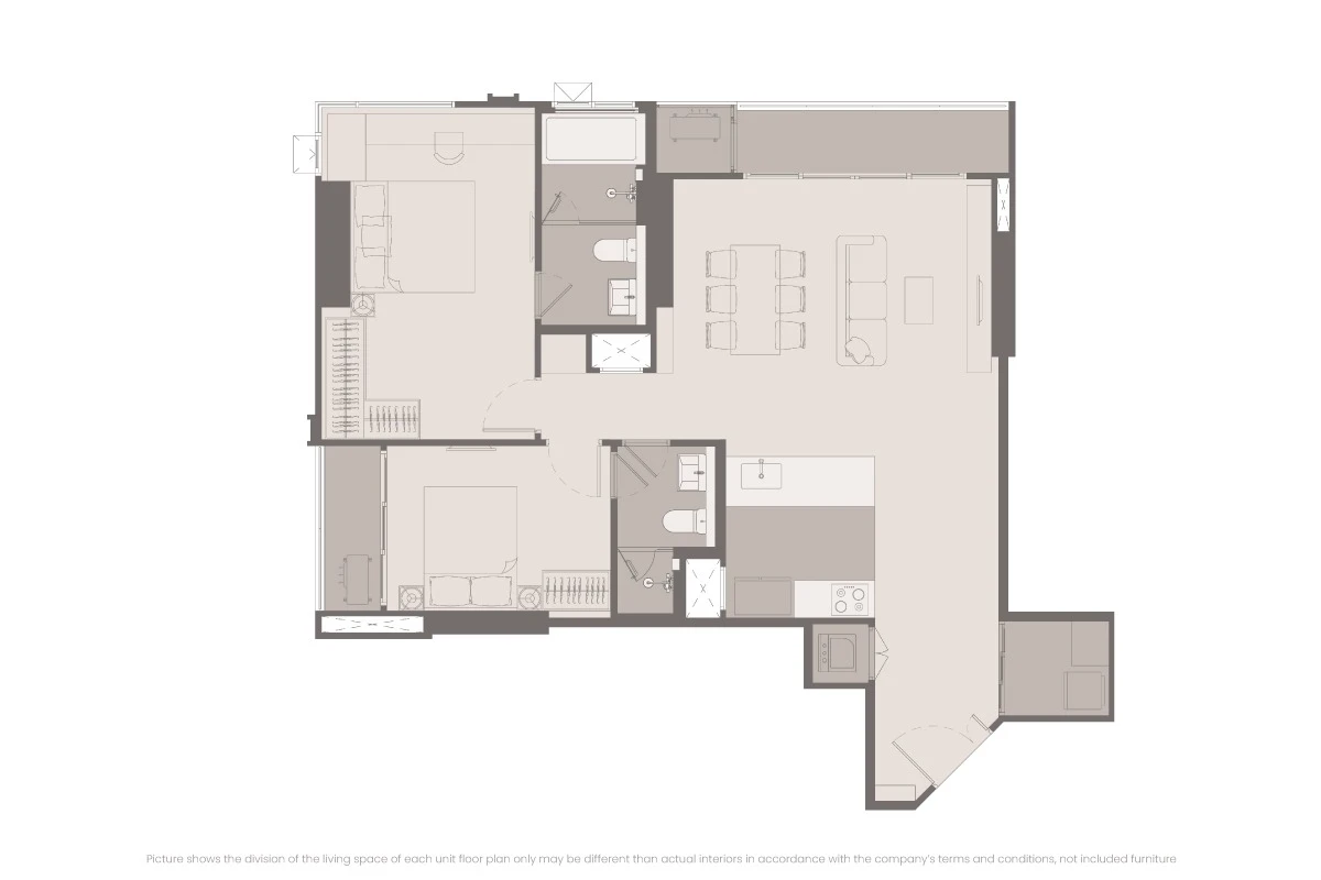 ริธึ่ม เจริญนคร ไอคอนิค : 2 Bedroom E1's plan image at 1