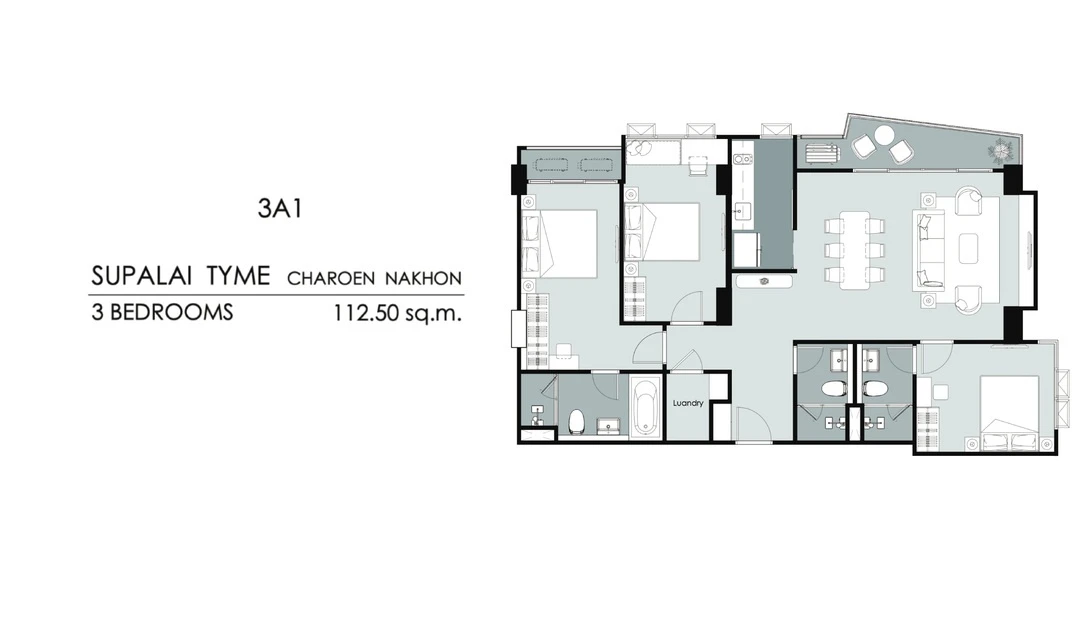 ภาพแปลนของ ศุภาลัย ธาม เจริญนคร : 3 Bedrooms (3A1 112.5 ตรม) รูปที่ 1