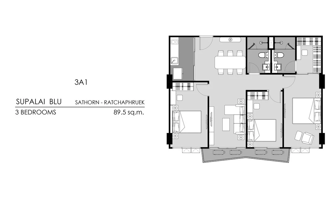 ศุภาลัย บลู สาทร - ราชพฤกษ์ : 3 BEDROOMS 3A1's plan image at 1