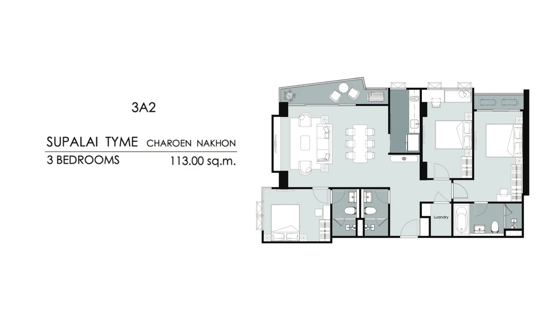 ภาพแปลนของ ศุภาลัย ธาม เจริญนคร : 3 Bedrooms (3A2 113 ตรม) รูปที่ 1