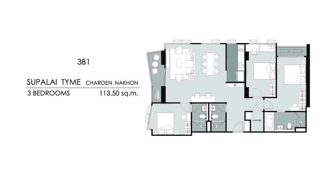 ภาพแปลนของ ศุภาลัย ธาม เจริญนคร : 3 Bedrooms (3B1 113.50 ตรม) รูปที่ 1