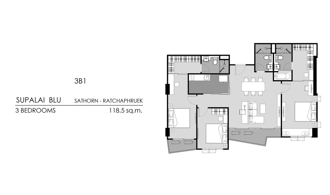 ศุภาลัย บลู สาทร - ราชพฤกษ์ : 3 BEDROOMS 3B1's plan image at 1