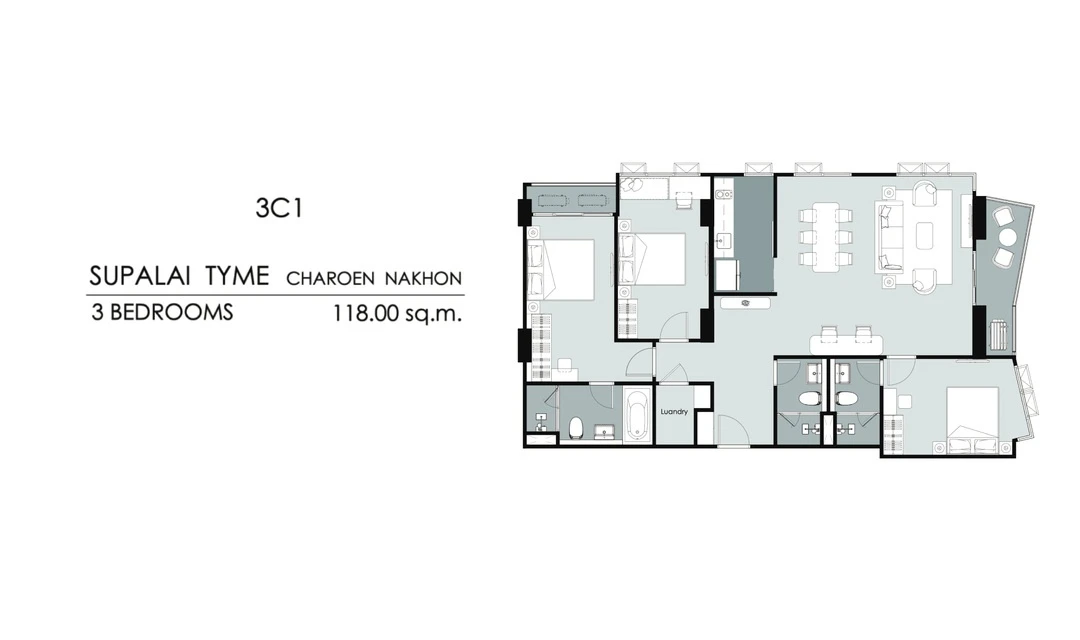 ภาพแปลนของ ศุภาลัย ธาม เจริญนคร : 3 Bedrooms (3C1 118 ตรม) รูปที่ 1