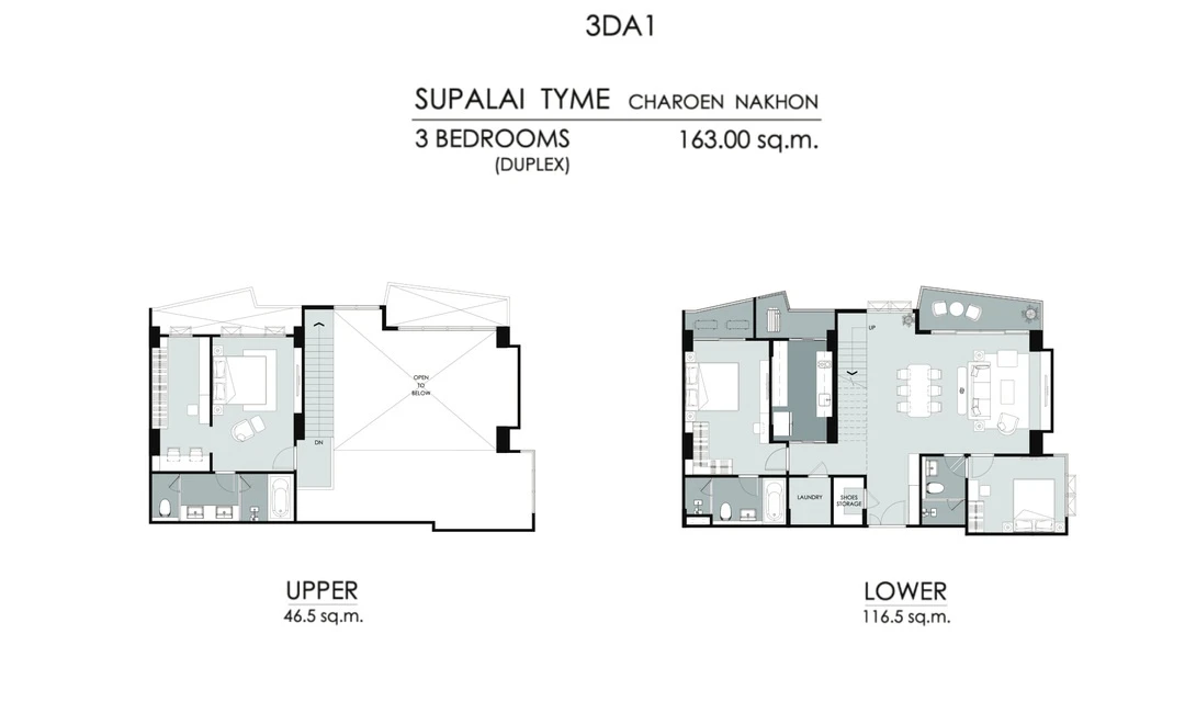 ภาพแปลนของ ศุภาลัย ธาม เจริญนคร : 3 Bed Duplex (3DA1 163 ตรม) รูปที่ 1