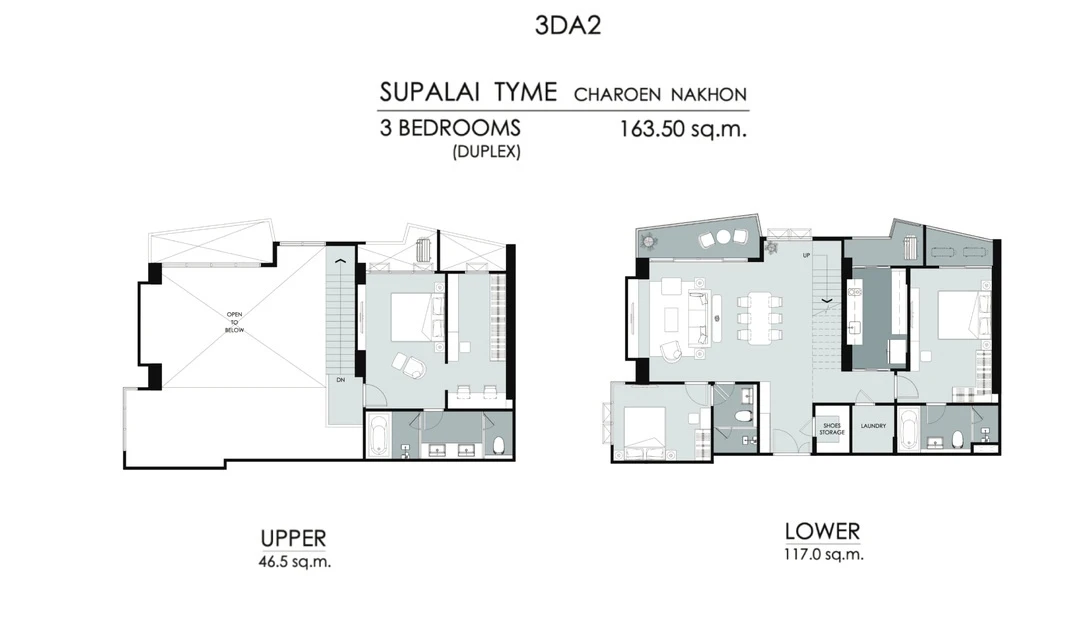 ภาพแปลนของ ศุภาลัย ธาม เจริญนคร: 3 Bed Duplex(3DA2 163.50ตรม) รูปที่ 1