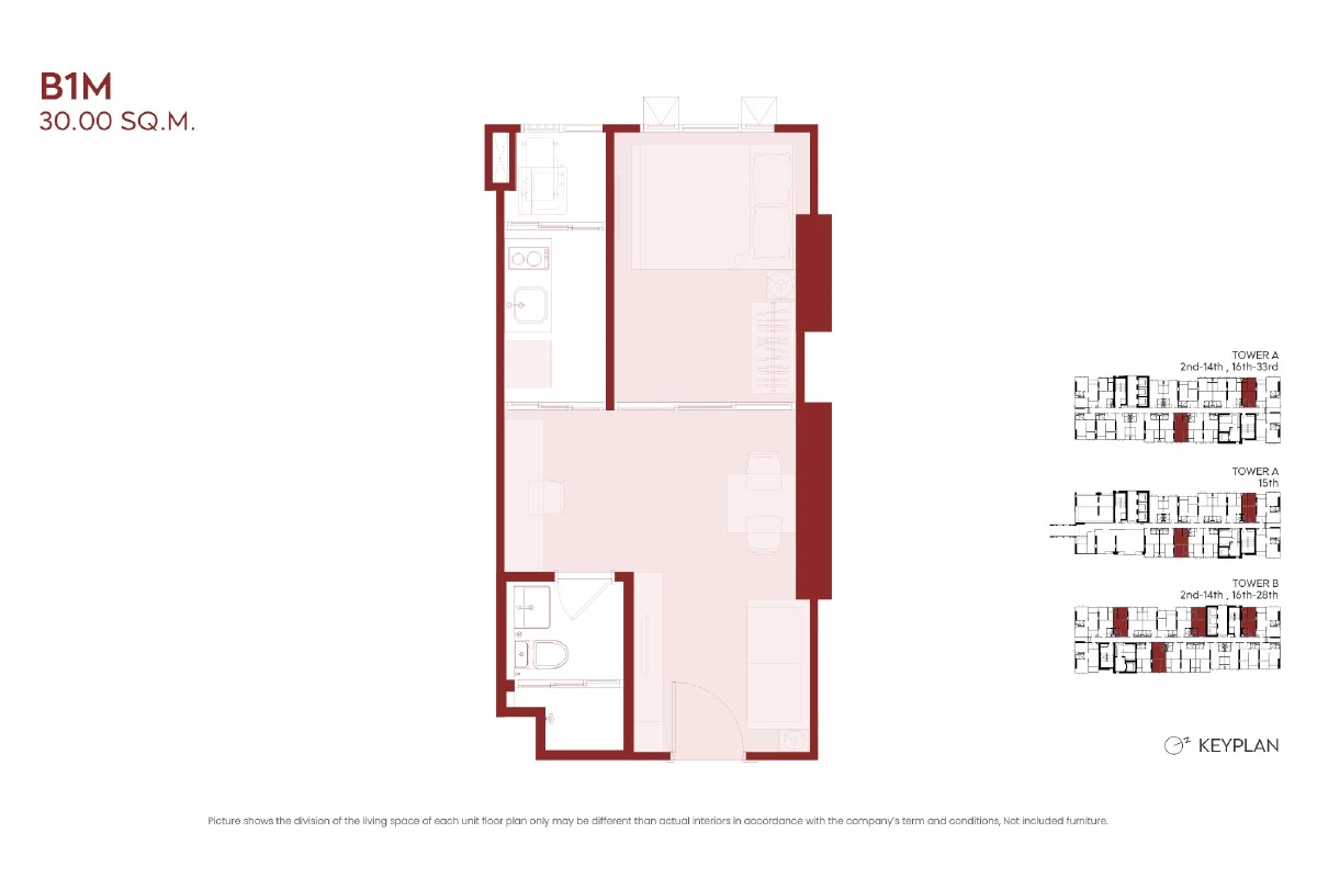 แอสปาย ห้วยขวาง : 1 BED B1M's plan image at 1