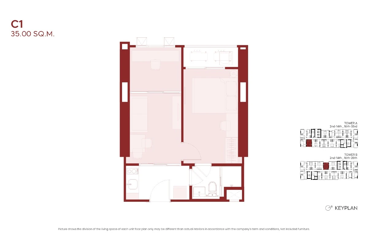 แอสปาย ห้วยขวาง : 1 BED + C1 的蓝图 1