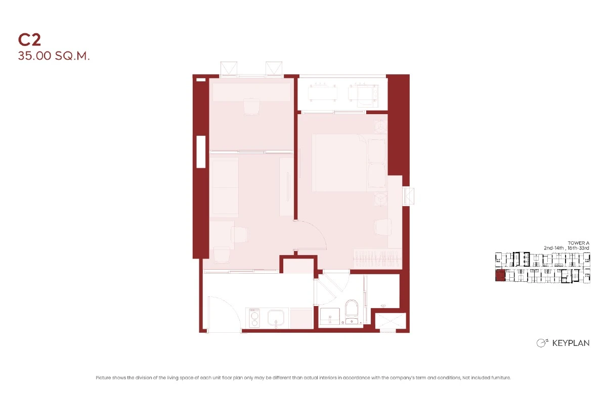 ภาพแปลนของ แอสปาย ห้วยขวาง : 1 BED + C2 รูปที่ 1