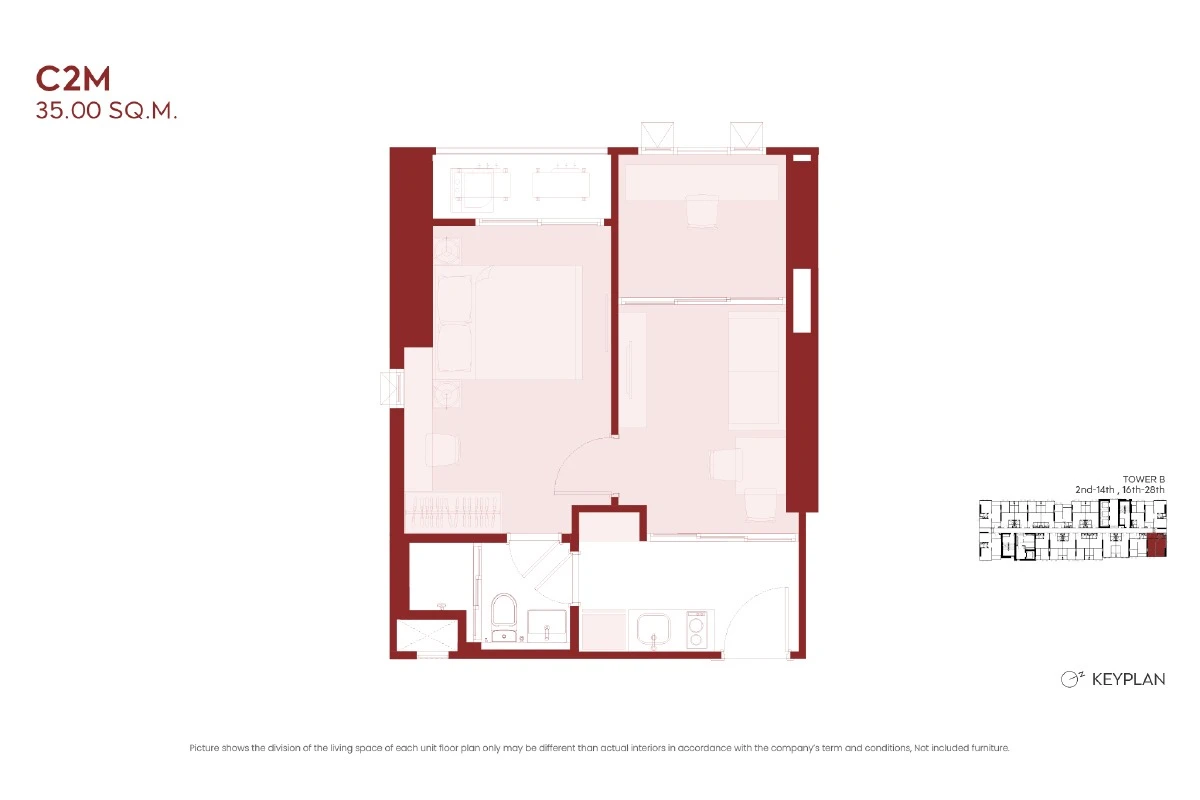 แอสปาย ห้วยขวาง : 1 BED + C2M 的蓝图 1