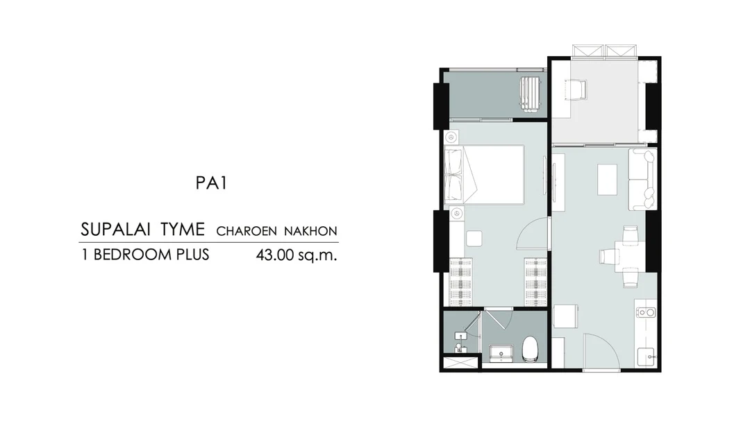 ภาพแปลนของ ศุภาลัย ธาม เจริญนคร :  1 Bedroom+ ( PA1 43 ตรม.) รูปที่ 1