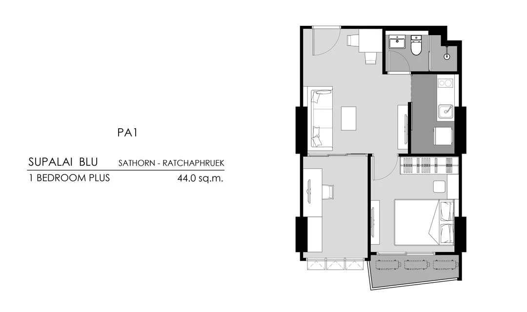 ภาพแปลนของ ศุภาลัย บลู สาทร - ราชพฤกษ์ : 1 BEDROOM+ PA1 รูปที่ 1